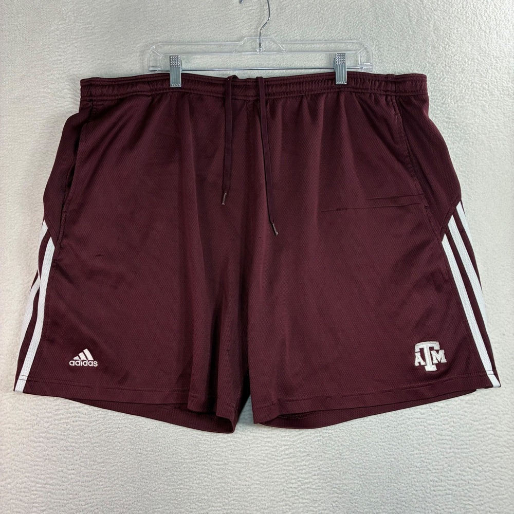 Y2K Adidas Texas A&M Basketball Shorts Men 3XT Maroon Baggy Drawstring Vintage